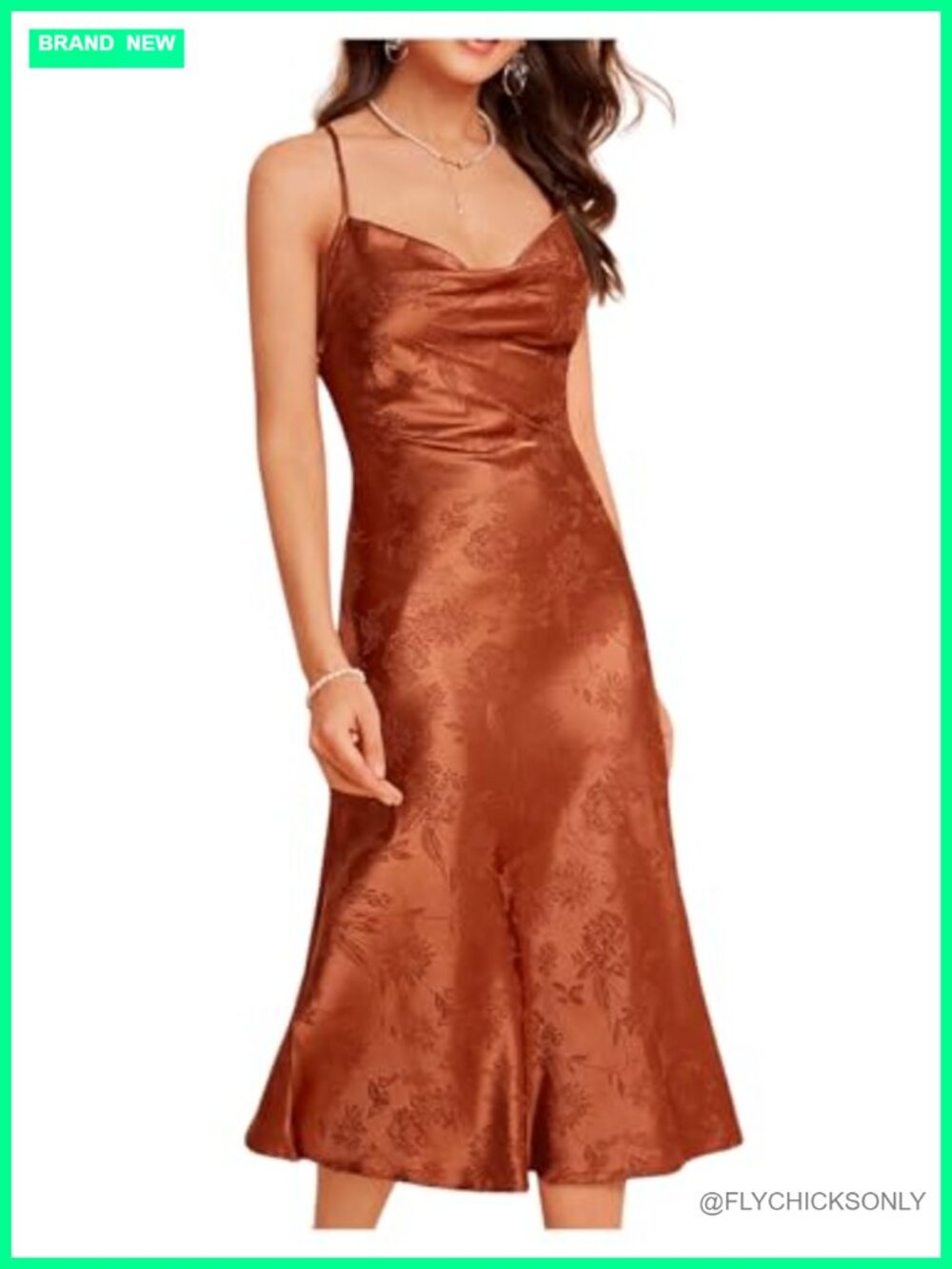 Floerns Women's Spaghetti Strap Cowl Neck Satin Midi Slip Dress Party